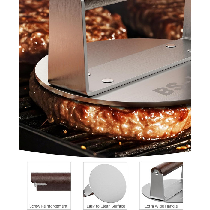 Пресс для бургера з нержавіючої сталі з дерев'яною ручкою, 15.24 см - Burger Smasher для смаження м'яса, стейків, бекону, подарунок