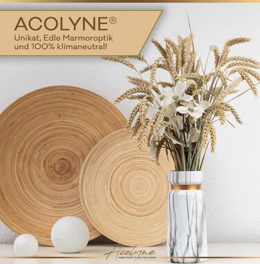 Ваза Acolyne® для пампасних трав з високоякісної кераміки [З губкою для чищення та E-book] - сучасна ваза для квітів білого та золотого кольорів | Напільна ваза великого розміру з ефектом мармуру | Ваза біла