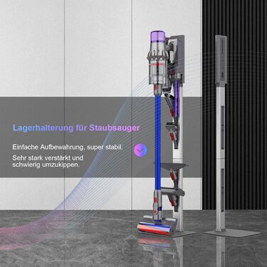 Підставка для пилососа Dyson з розкладними гачками та міцною основою з вуглецевої сталі – монтаж без свердління, компактне зберігання для всіх бездротових пилососів Dyson та аксесуарів, сірий колір