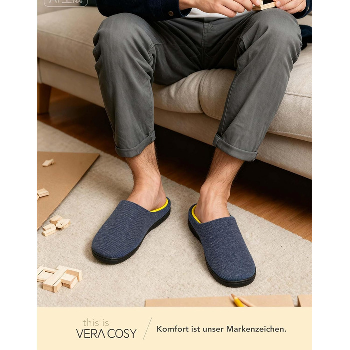 Чоловічі халапи VeraCosy з пам'ятю піни, двоколірні, 44/45 EU, блакитний/жовтий