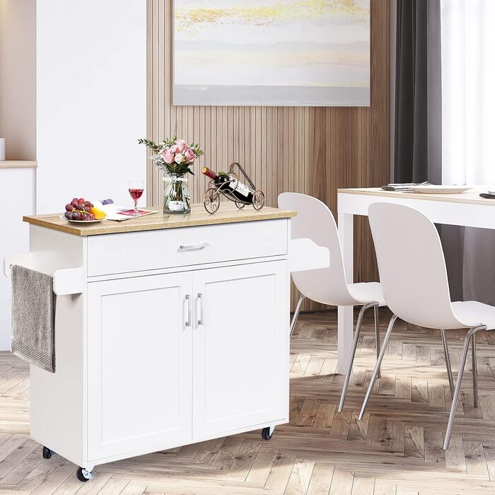 Кухонний візок Giantex на колесах з робочою поверхнею, білий, 116 x 40 x 85 см