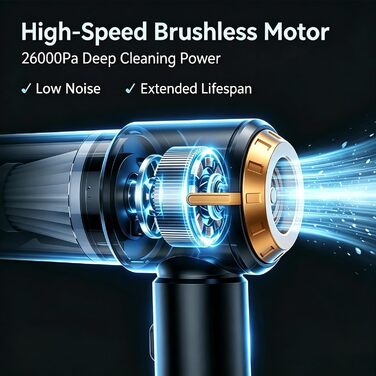 SCOVEE Автомобільний пилосос ручний 26000Pa, портативний акумуляторний 4-в-1 для дому, офісу, авто, безщітковий мотор