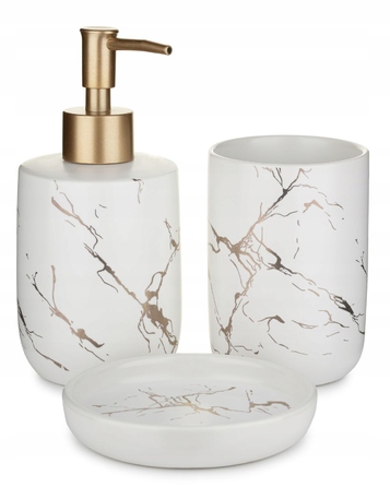 Набір аксесуарів для ванної кімнати (3 предмети), біло-золотий, стиль гламур