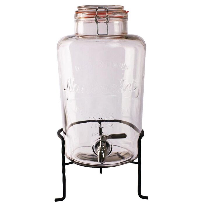 Olympia Nantucket Style Drink Dispenser with Wire Stand - Lockable Lids, Retro Stainless Steel Tap Glass Dispenser - 155(H)x200(W)x150(D)mm