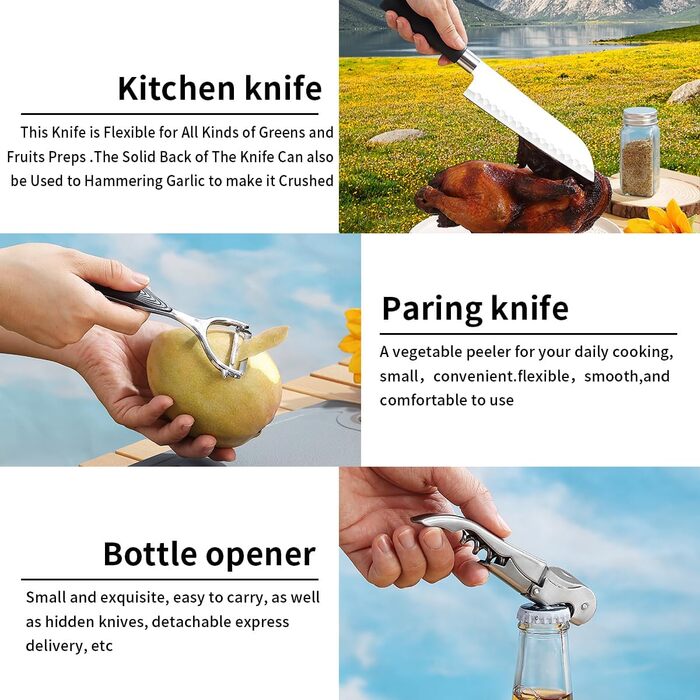 Набір кухонного приладдя для кемпінгу Evanda 10 шт. з нержавіючої сталі: приготування їжі та гриль на відкритому повітрі. Організатор для подорожей, кемпінгу, RV, грилів, пікніків та вечірок.