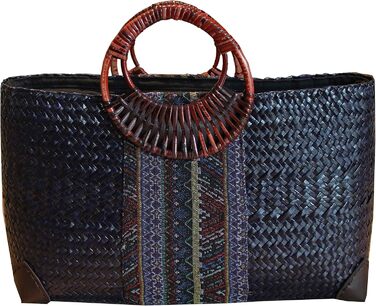 Rotfuchs Women's Bag Handbag Straw Bag Shopping Bag Beach Bag Handmade from Rattan Marine 50 cm