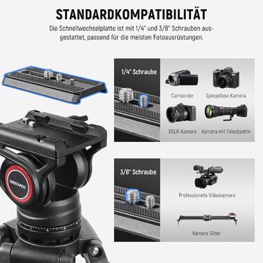 NEEWER Професійний штатив для відео 74' з Fluid-головкою, QR-платівкою, сумісний з DJI RS, для DSLR, максимальне навантаження 8 кг