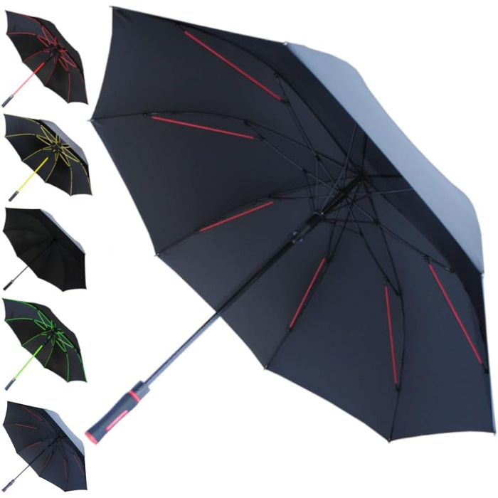 COLLAR AND CUFFS XL Golf Umbrella - Windproof, Fiberglass Ribs - Red & Black - Automatic Open/Close - 154cm