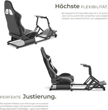 Ігровий симулятор Sim Racing Cockpit tectake® для Fanatec, Logitech, Thrustmaster, регульоване гоночне крісло GT-Style, сталевий каркас, до 120 кг, чорний