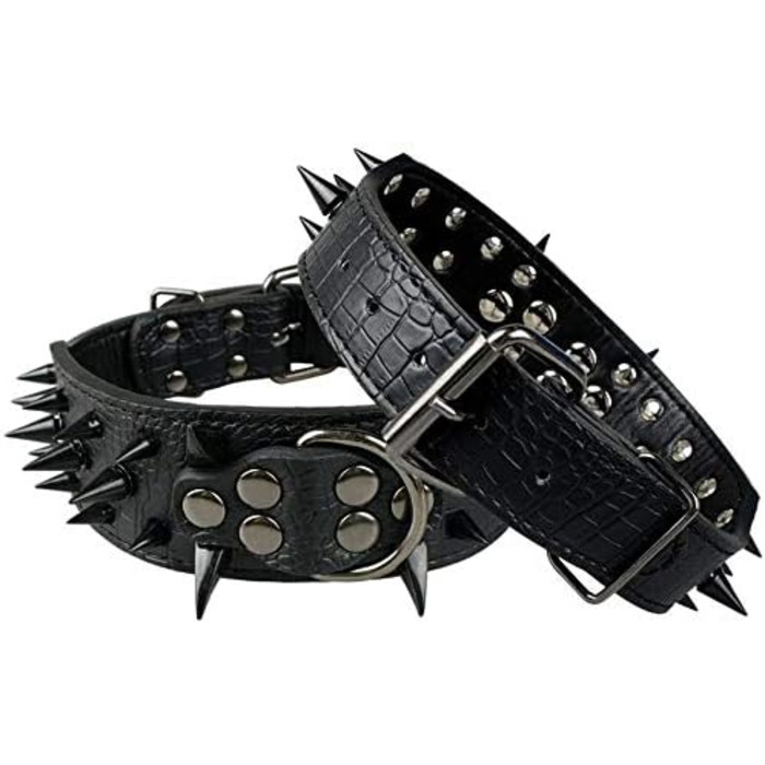 Шкіряний нашийник для собак середнього розміру з шипами, чорний, ширина 5 см, регульований (48-56 см)