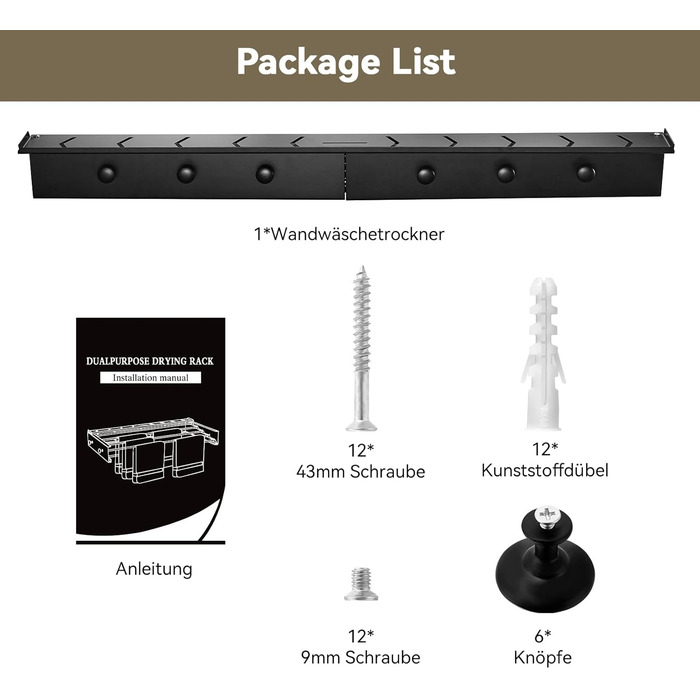 Настінна сушилка для білизни Donken, 80/100 см, розтяжна, для ванної, балкону, тераси