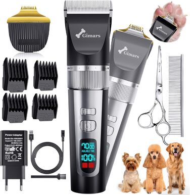 Гімарс 3 в 1: професійна машинка для стрижки собак та котів з 4-ма насадками, 7000 обертів/хв, для густого хутра, тиха, бездротова, срібна