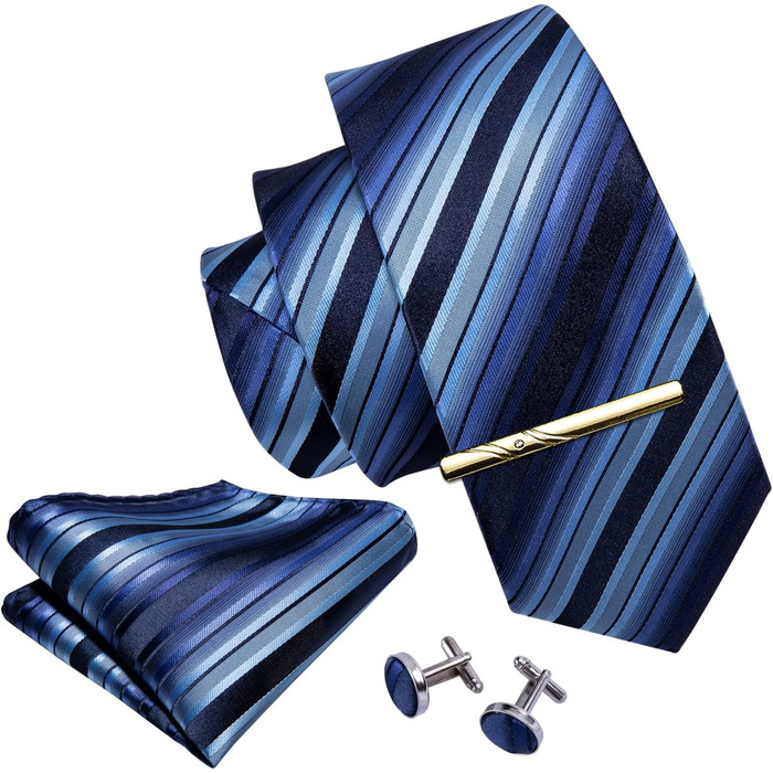 Шовкова краватка Barry.Wang для ділового стилю з хустинкою та краватковою застібкою, набір у клітинку, святкова, синього кольору