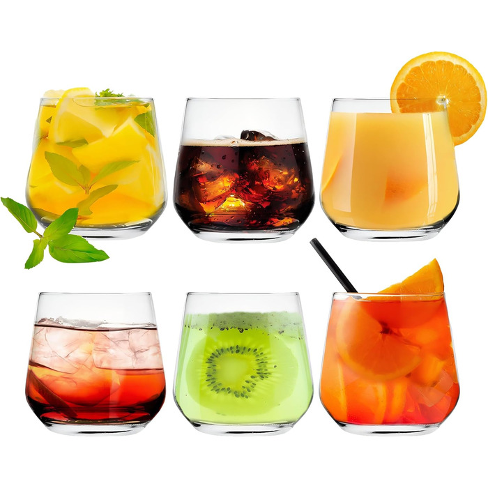 Glass Set, 6-piece, 310 ml small juice glasses, ideal as drinking glasses, water glasses, whiskey glasses, universal and dishwasher safe