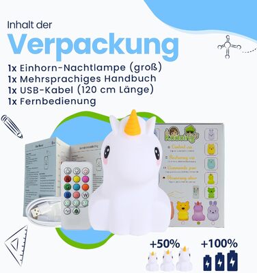 Unicorn Night Light Large – Rechargeable Night Lamp with Tap Function & Remote Control – for Babies and Children – Baby Lamp & Kids Lamp – for Nursery, Children's Room & as a Children's Toy