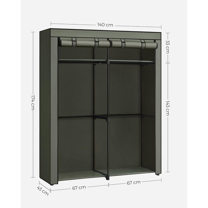 SONGMICS Storage Cabinet, Portable, with Hanging Rod, Foldable, Wardrobe, Bedroom, Office, 140 x 43 x 174 cm, RYG02GY (Beige Green)