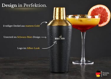 Barmingo Stainless Steel Cocktail Set - 11 Piece Bar Set with Shaker, Stand & Accessories | Cocktail Shaker Set | Bartender Set | Black & Gold