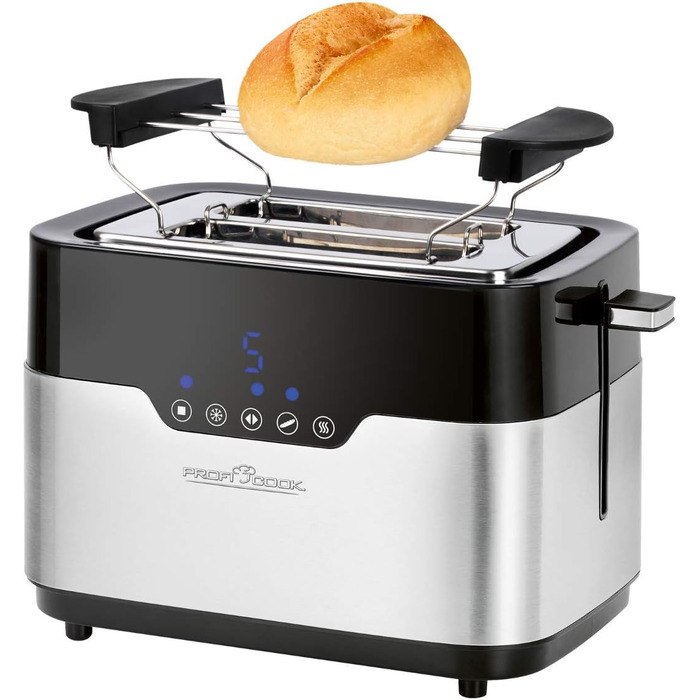 Тостер ProfiCook PC-TA 1250/1170 Inox: 2 слоти, нержавіюча сталь, 850 Вт, 7 рівнів підсмажування, знімний піднос для бургерів