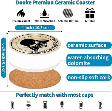 Drink Coasters, 6-Piece Funny Coaster Set with Coaster Holder, Stone and Cork Coasters for Coffee Table, Cute Coasters for Home Decor, Merchandise Gifts