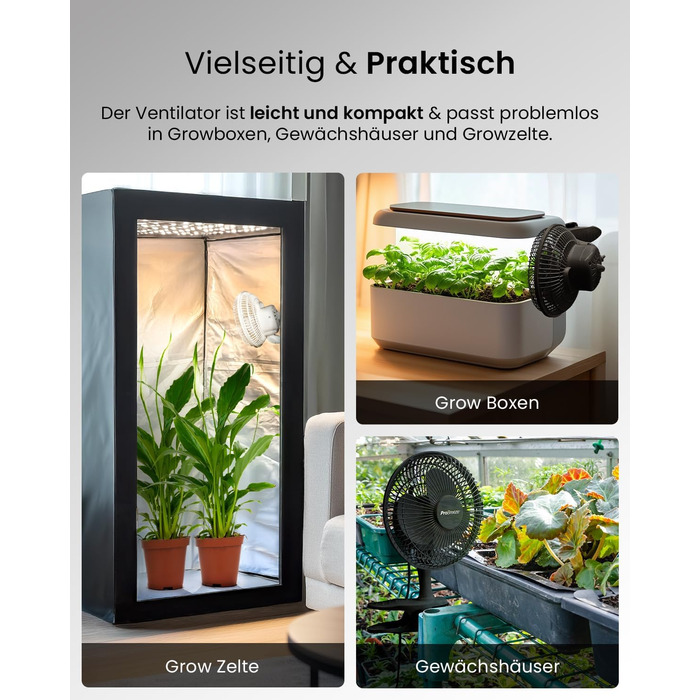 Mini вентилятор Pro Breeze з кліпсою, 20 см, 2 швидкості, тихий, для столу, офісу, кімнати, росту рослин, білий