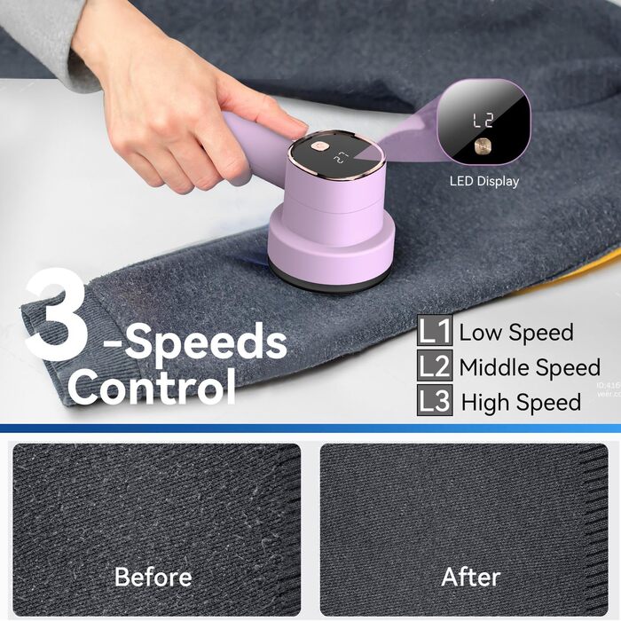 Електричний видалення ворсу з LED-дисплеєм - 6 лез з нержавіючої сталі, 3 швидкості, USB-зарядка. Підходить для одягу, светрів, ворсу на диванах та постільній білизні (білий, рожевий)