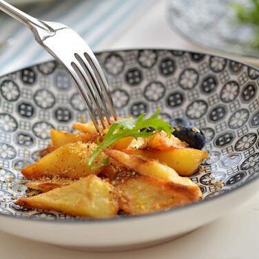 Набір тарілок Vancasso Haruka: 8 шт. (4 супові, 4 глибокі), кераміка, 700мл, діаметр 21 см (чорний + кремовий)