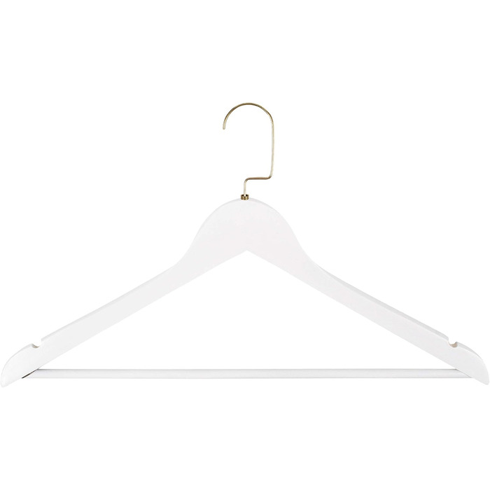 Набір дерев'яних вішаків для одягу RSR-Hangers (10 шт), білі, з перекладиною для штанів та поворотним золотистим гачком, 44.5 см