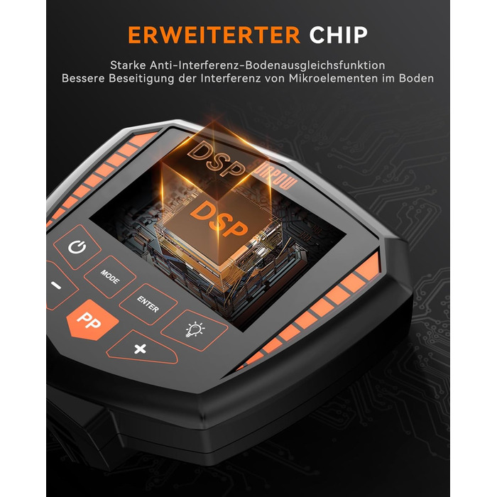 Металошукач SUNPOW – 5 режимів, професійний для дорослих, з Pinpointer, водонепроникний IP68, 30см котушка, 2 HD-LCD дисплеї, DSP-чип, регульований стержень, міцна спіральна структура, повний комплект (OTMD07)