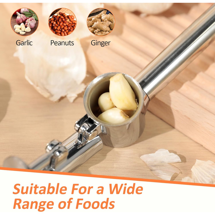 Пресс для часнику з нержавіючої сталі VINATO з очищувачем та щіткою для чищення, кухонний аксесуар для натискання та очищення часнику, придатний для миття в посудомийній машині