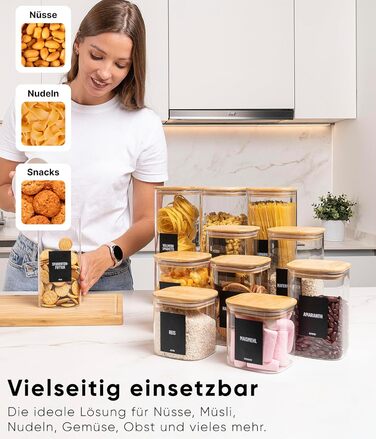 Скляні банки для зберігання Deco haus® з кришкою, набір 6 шт. [+ЕТИКЕТКИ] - 10x21 см