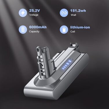 Замінний акумулятор V10 6000mAh для пилососів Dyson V10, SV12 Animal Absolute Motörhead Fluffy Total Clean (Не сумісний з Dyson SV10)