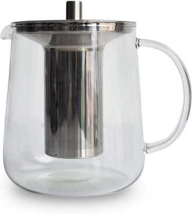 TEA BASE Glass Teapot 1L, Handcrafted Glass Teapot, Borosilicate Heat-Resistant, Removable Long Stainless Steel Infuser, High-Quality Lid, 3-Piece Set, for Loose Leaf Tea, for 4-8 Cups