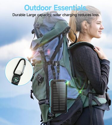 Портативний зарядний пристрій Solar Powerbank 56800mAh з бездротовою зарядкою, 30W PD, 6 виходів, ліхтарик, для кемпінгу та подорожей (Синій)