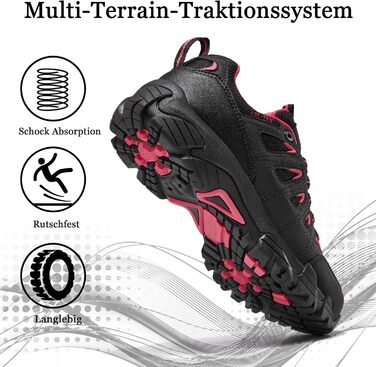 Туфлі для хайкінгу SHULOOK для жінок, водонепроникні, легкі, трекінгові, гірські, для активного відпочинку, кемпінгу, риболовлі, чорні, червоні, 39 EU