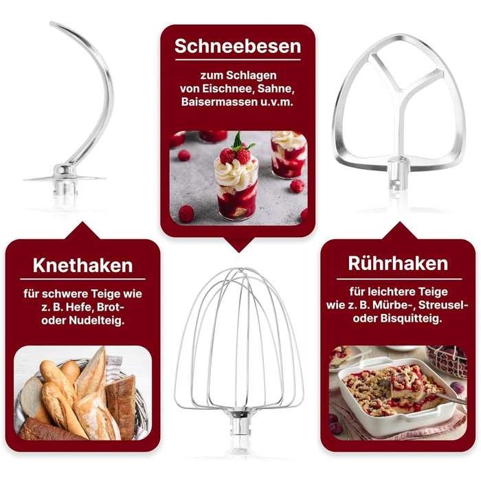 Планетарний міксер Clatronic KM 3765 XXL для випікання, чаша 10л, 1500 Вт, червоний