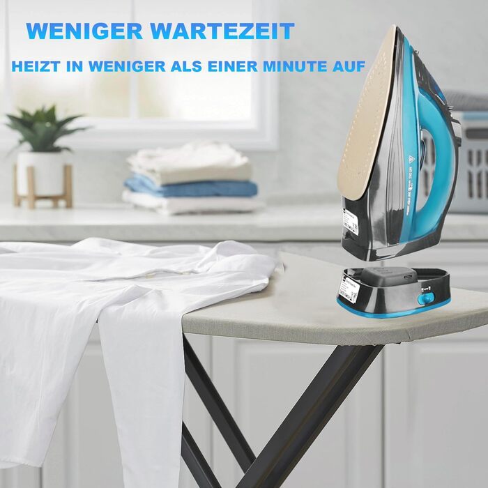Пароочищувач для одягу бездротовий 2400 Вт з керамічною підошвою, функцією вертикального прасування, захистом від накипу та самоочищенням, блакитний