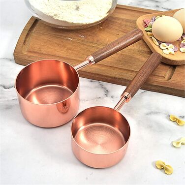 Walnut-Handle Measuring Spoon Set, Copper-Plated Measuring Cups and Spoons, Baking and Cooking Utensils for Kitchen (Color: Gold, Size: Measuring Spoon 4pc)