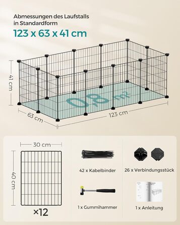 Клітка для дрібних тварин SONGMICS LPI01H, металева сітка, 123 x 63 x 41 см, чорна