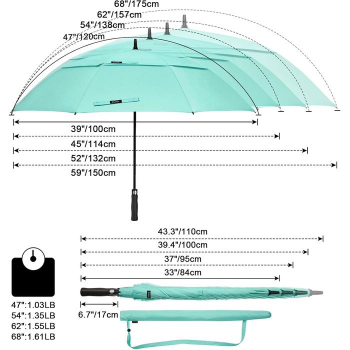 G4Free Парасолька велика, стійка до вітру, автоматична, для чоловіків та жінок, діаметр 157 см (62 дюйми), блакитний колір