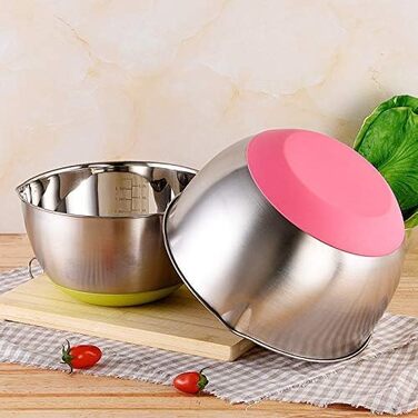 Набір мисок з нержавіючої сталі FAB4HOME (1.5L, 3L, 5L) з силіконовим дном та виливом - 3 шт.
