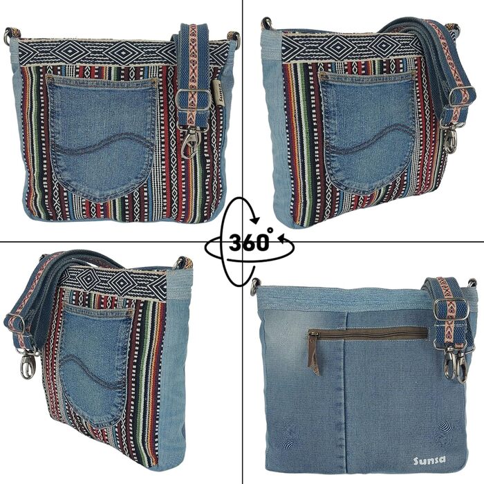 Sunsa Women's Bags Crossbody Bag Handbag Canvas & Jeans. Large Boho Crossbody Bag/Bag Shoulder Bag, Gift Ideas for Women/Girls Sustainable Products
