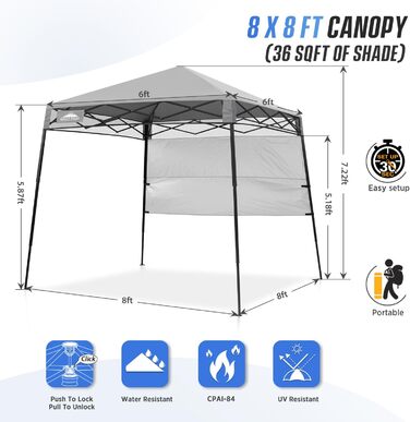 Slanted Legs Folding Gazebo 2.4x2.4m Waterproof Camping Pop-up Gazebo with Side Panel, including Backpack, Blue (Light Grey)