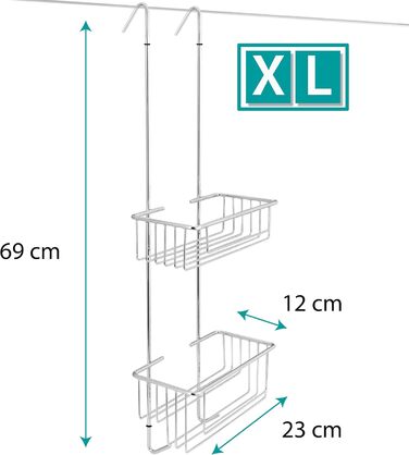 Kowald Дизайнерська душова полиця для підвішування, хром, XL, 69x23x12 см
