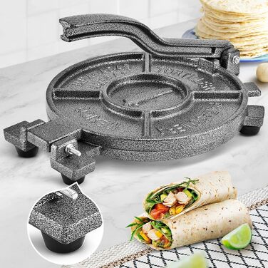 ARC Cast Iron Taco Press with 100 Parchment Papers - Tortilla Maker for Mehl Tortillas, Roti, Patacones - 8 Inch (20.3 cm)