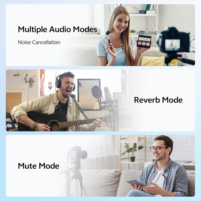 Бездротовий петличний мікрофон для iPhone/Android/iPad/комп'ютера, з шумозаглушенням, для запису відео, інтерв'ю, YouTube, Vlog, чорний