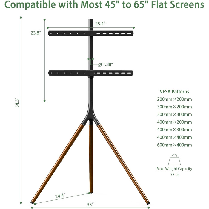 Підставка для телевізора на штативі, 114.3–165.1 см (45–65 дюймів), LED/LCD/OLED, поворотна, чорна