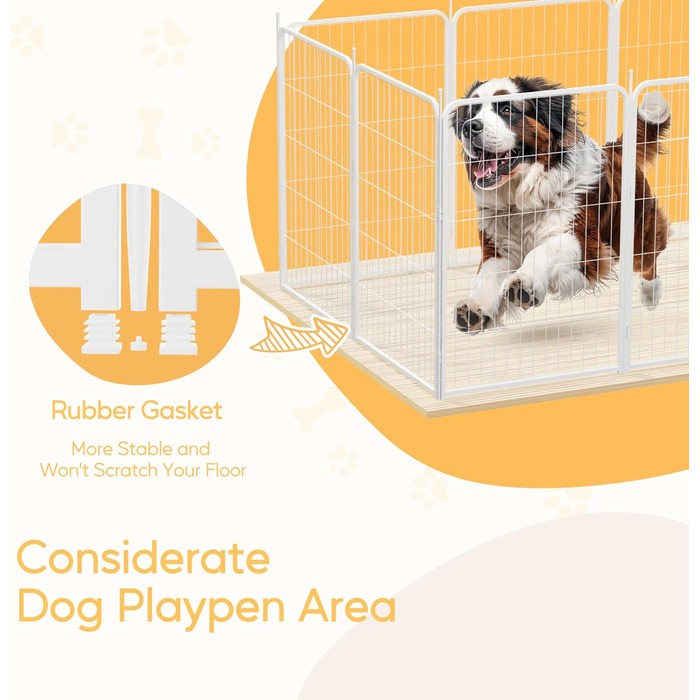 Вольєр для собак HealSmart, 61 см, 8 панелей, міцний метал, портативний, для дому та вулиці, кемпінгу, двору, автодому, огорожа, приватність, тераси, білий