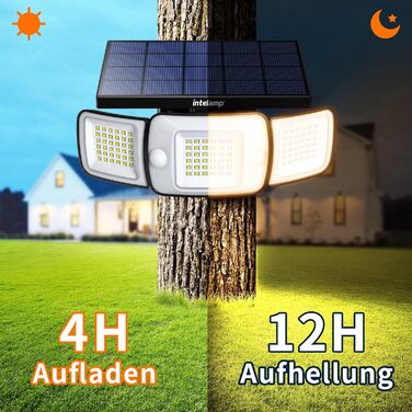 INTELAMP Solar Lights for Outdoors with Motion Sensor, 6000 mAh Solar with Remote Control, 1200LM, 270° Wide-Angle Solar Lights, IP65 Waterproof for Porch and Garage (1 Piece - Warm Light)
