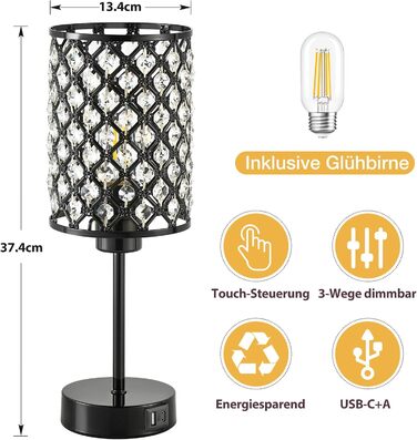 Кристалева лампа GyroVu Kristall: настільна та нічна, диммер, USB A+C, для вітальні та спальні (з лампою)