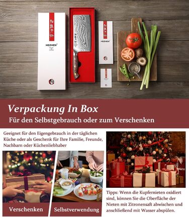 HEZHEN ніж кухарський 21 см дамаст 67 шарів, професійний ніж для кухні з дерев'яною піхвою, full tang ручка з Micarta